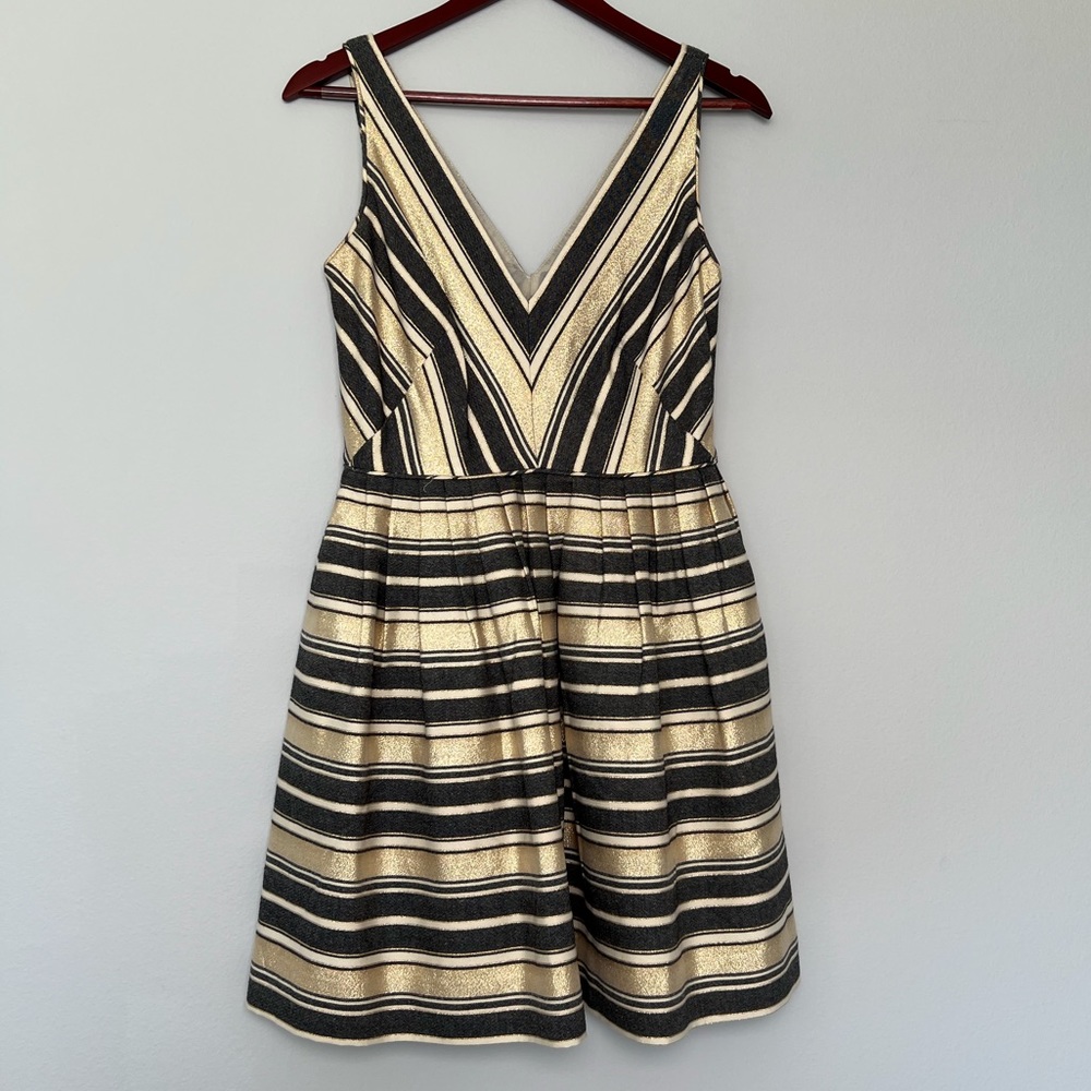 J. Crew Gold and Steel Grey Metallic Striped Mini Dress